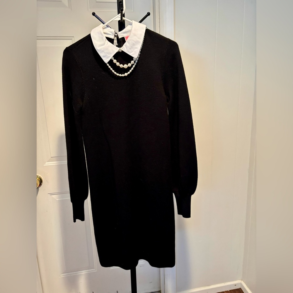 kate spade Black Long Sleeve Sweater Dress with White Collar